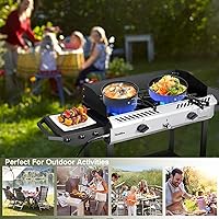 Vista 7 de Bestfire Estufa de propano de 2 quemadores, estufas de gas para acampar al aire libre, 150,000 BTU, encendido automático con regulador y estantes