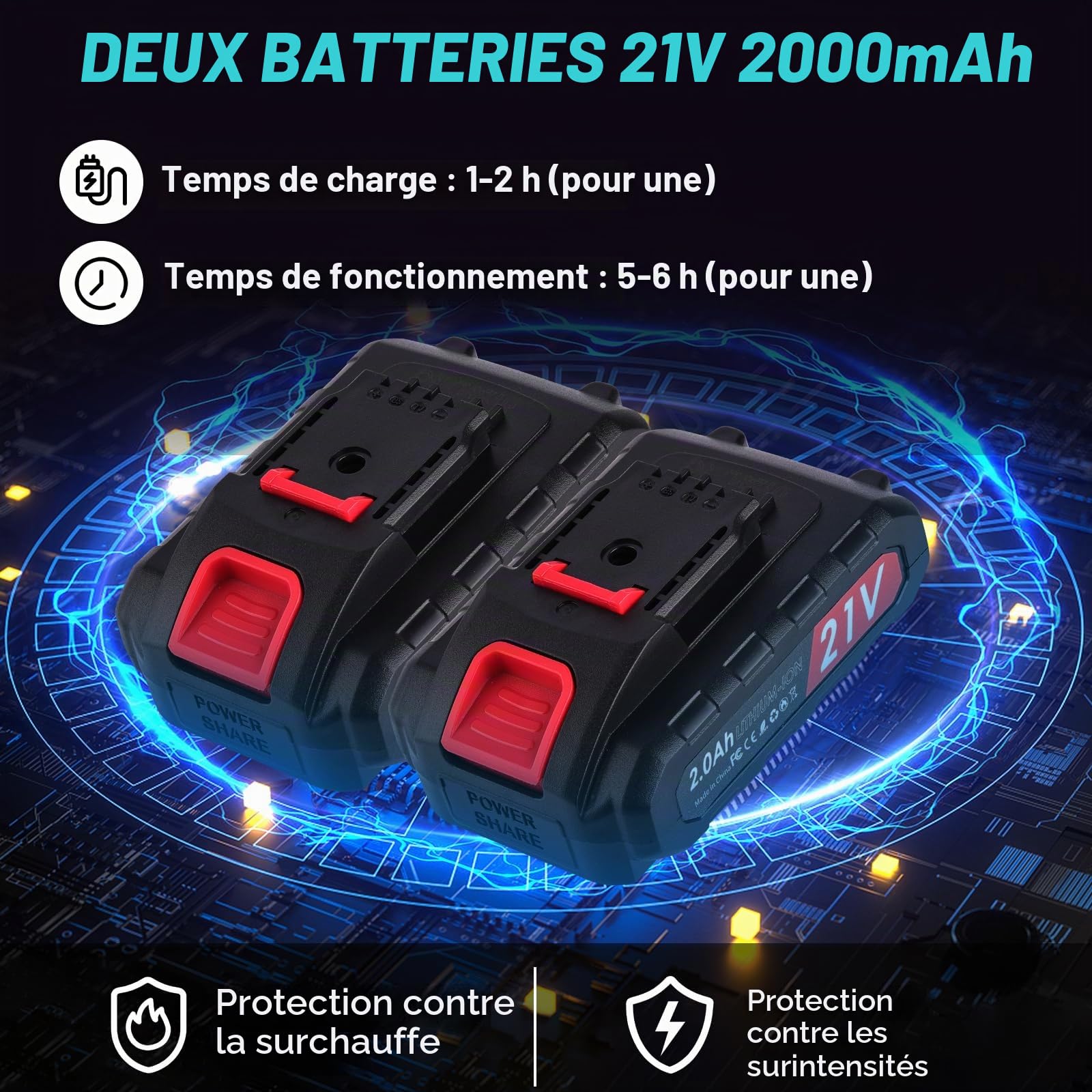 Sécateur Électrique Sans Fil - Sécateur électrique Portable avec 2 batteries 21 V/2000 mAh, Ouverture Réglable 20-30mm, Secateur electrique sans fil pour Vigne, Olivier, Haies, Rosiers, Arboristes
