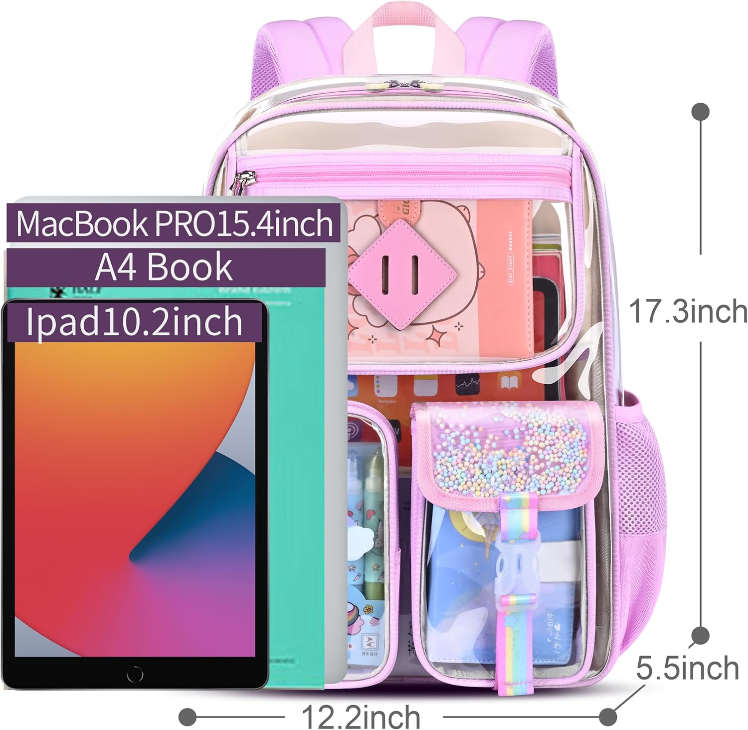 girl transparent casual rucksack,women's water-proof light packsack,pink junior high school, high school and college schoolbag,Suitable for 15.6-inch computer backpack. - Image 7