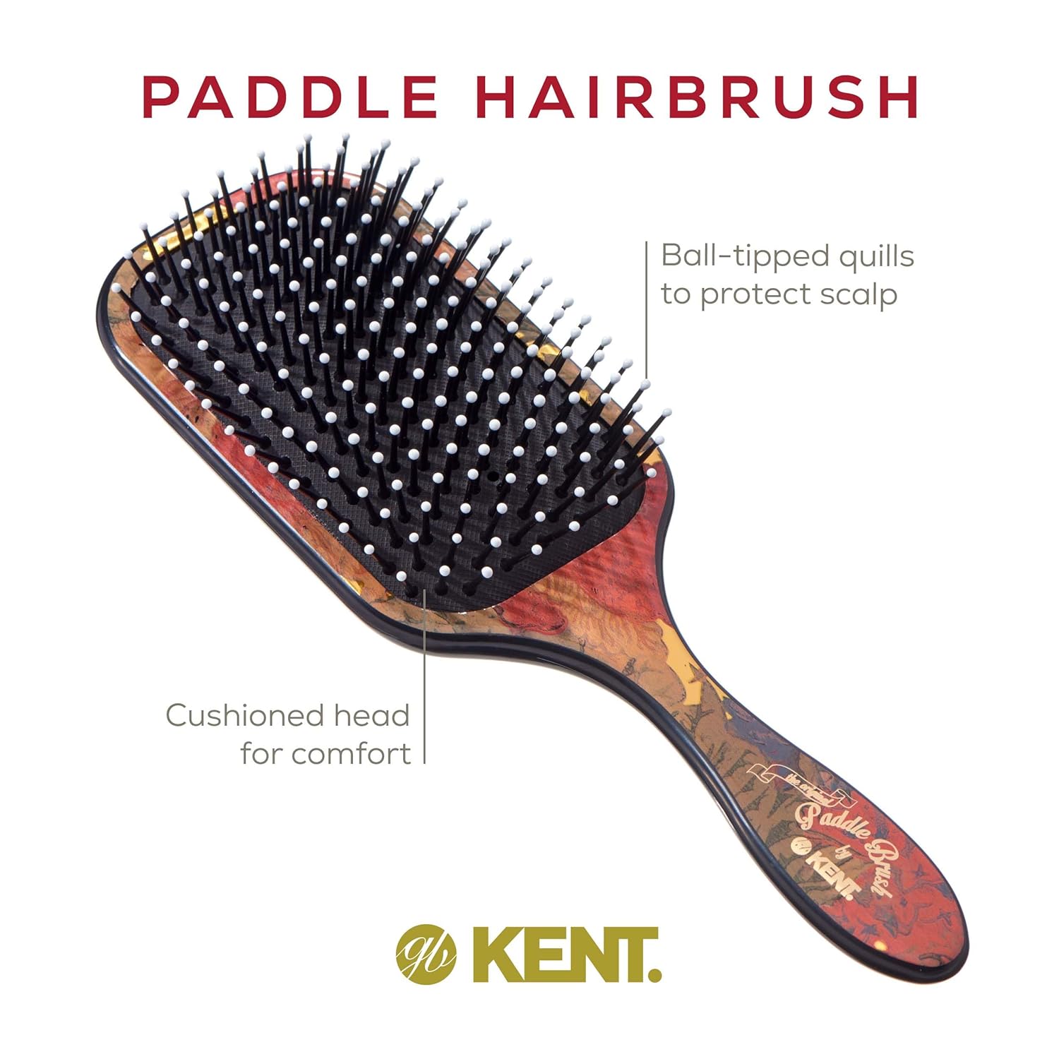 Kent LPB1 Large Paddle Cushioned Hair Brush - Grooming, Detangling, & Smoothing Floral Print - Best Everyday Brush For Medium to Long Hair - Image 4