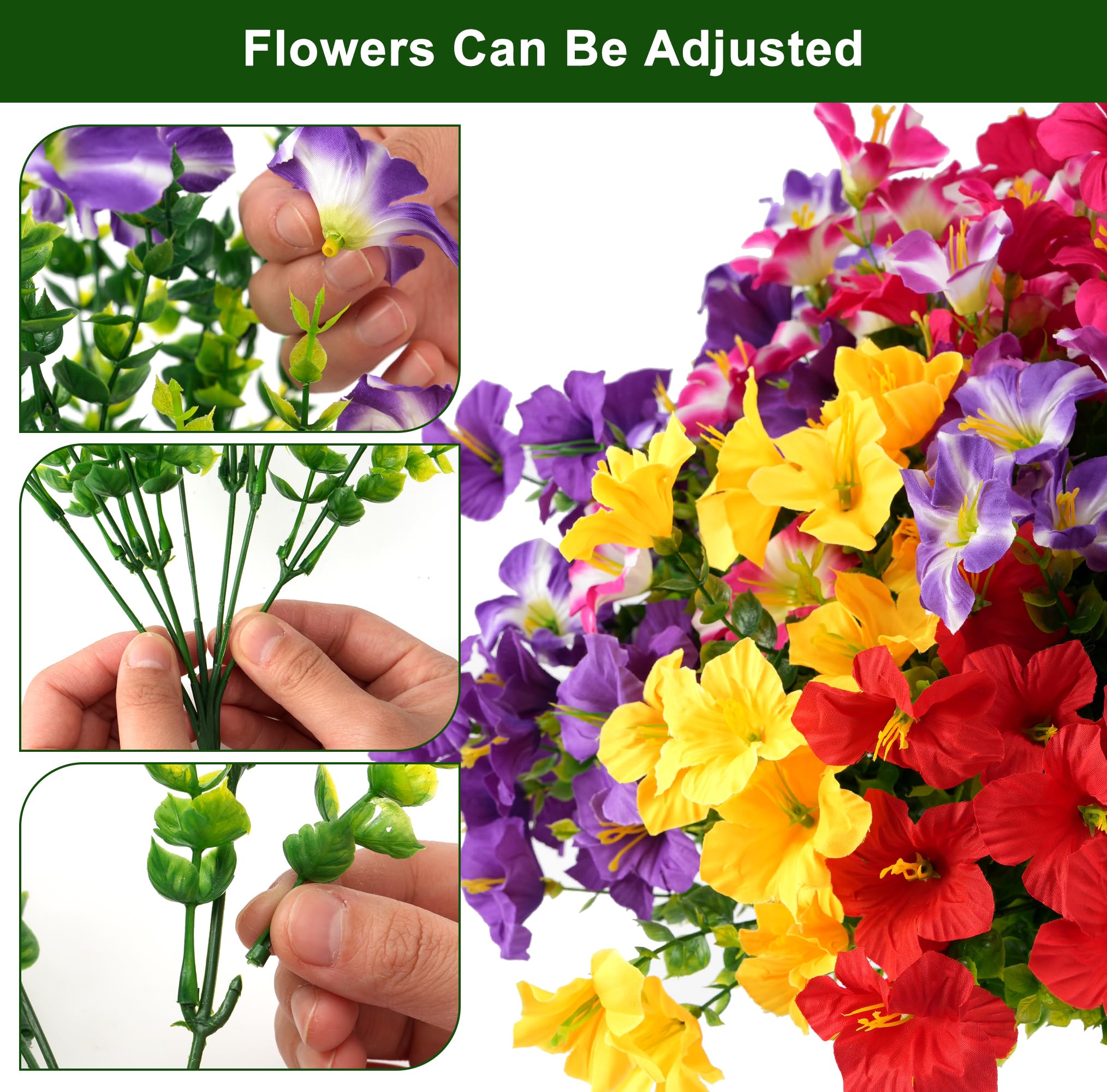 Artificial Flowers for Outdoors Fake Plants Outside Decoration, 12 Bundles Silk Petunia with Eucalyptus UV Resistant Realistic Faux Flowers for Outdoor Planters Garden Balcony (6 Color) - 4