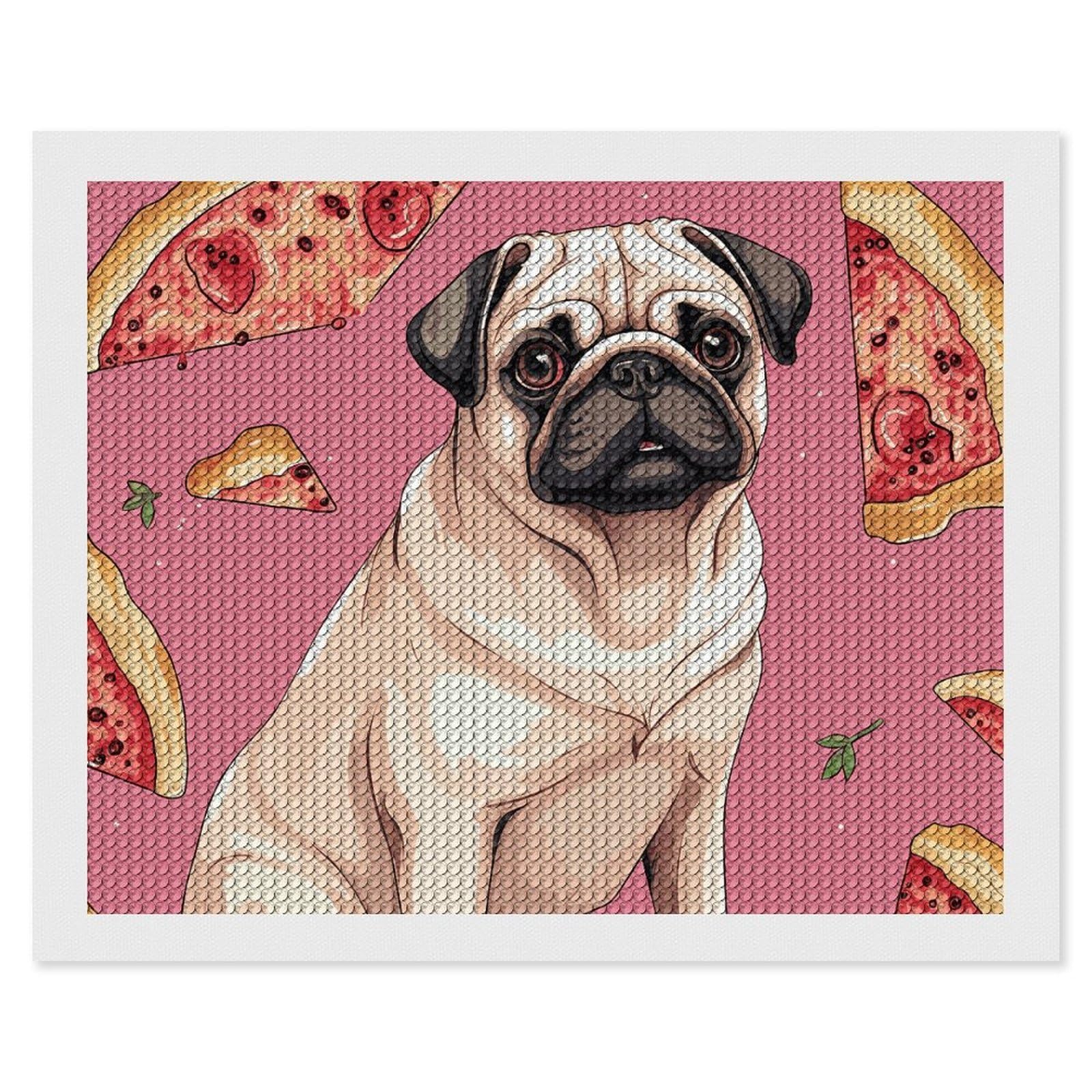 NONHAI Diamond Painting Kits for Adults - DIY Diamond Art Kits for Beginners - Full 5D Paint Drill Diamond Dots Paintings- Pug Pizza Diamonds Pictures Gem Art and Craft Wall Decor 16"x20"