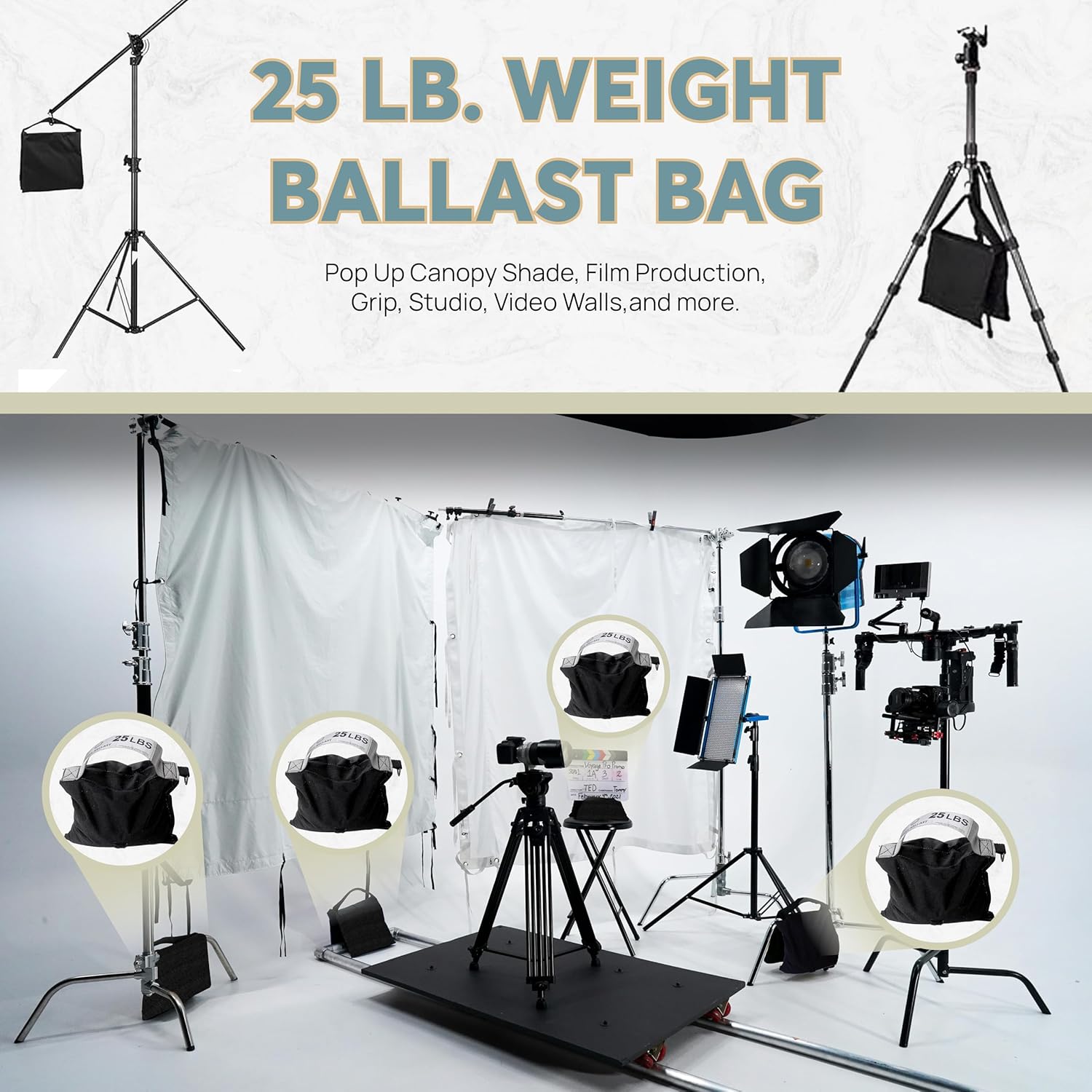 Wake Ballast - Steel Shot Bag (25 lb) - Compact Weight Ballast Bag for Wakesurfing, Wakeboarding, Pop-Up Canopy Shade, Film Production, Grip, Studio, Video Walls - Heavy-Duty 1680D Nylon, Made in USA