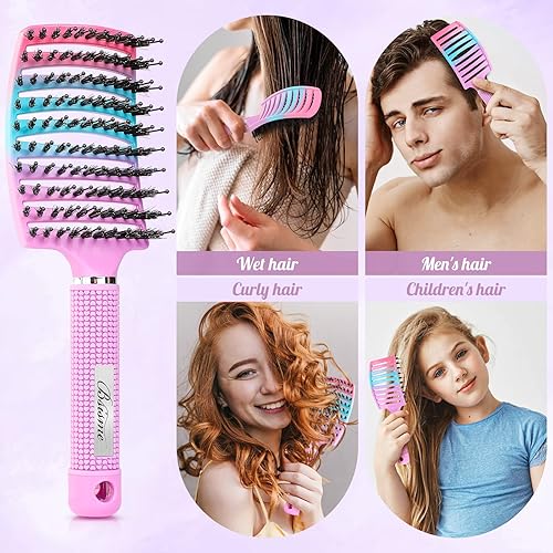 Miniatura 5 de Cepillo de cerdas de jabalí, cepillo desenredante curvado ventilado, secado más rápido, cepillo desenredante para mujeres, hombres y niños, cabello