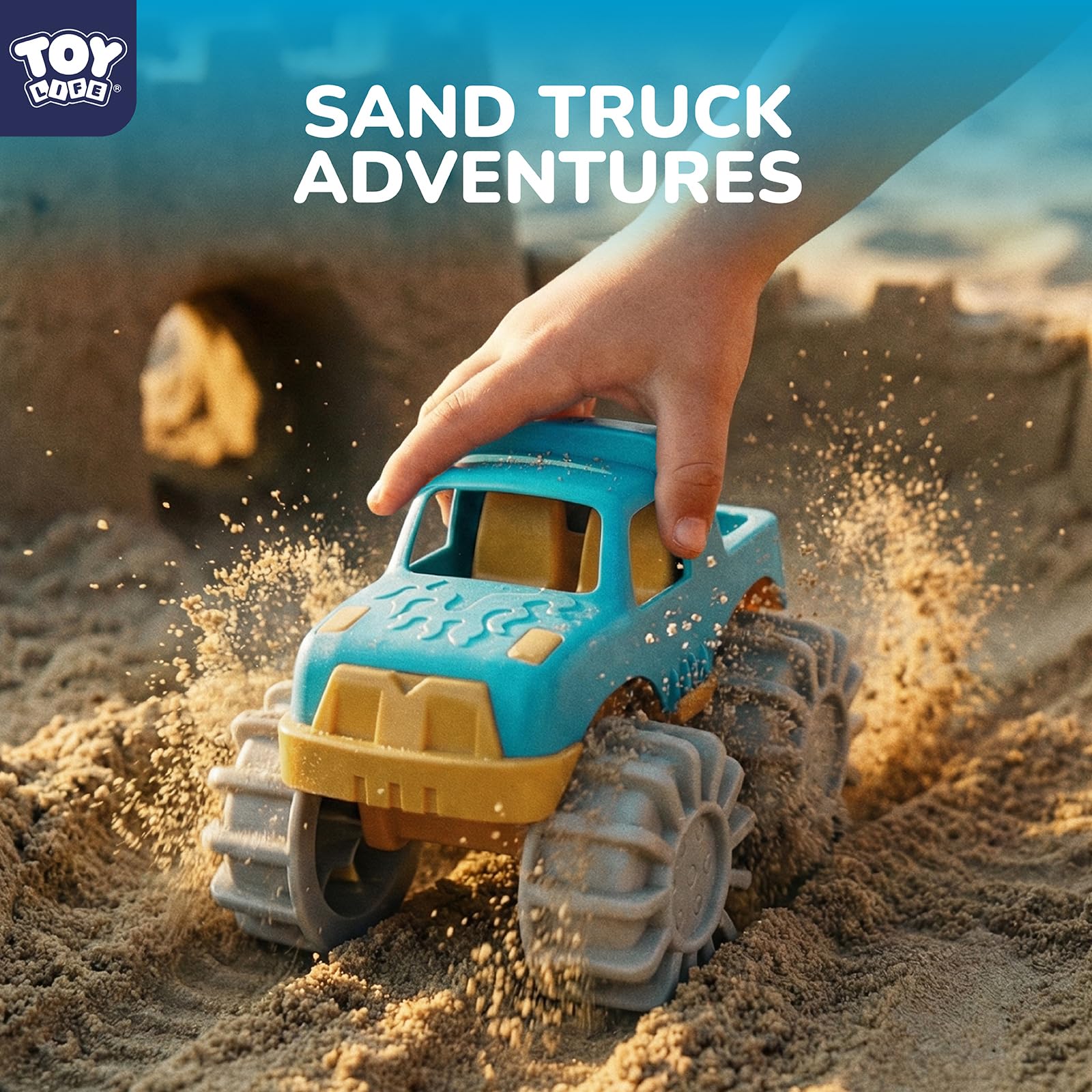 TOY Life Sandspielzeug-Set für Kinder, mit faltbarem Eimer, Transportformen, Auto, Straßenwalze, 2 Schaufeln, Netztasche