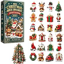 3D 24 Day Mini Christmas Brick Ornament Advent Calendar, 24 Unique Buildable Holiday Designs with Hanging Loops, DIY Building Set for Christmas Trees and Garlands, Festive Holiday Displays-1 Set