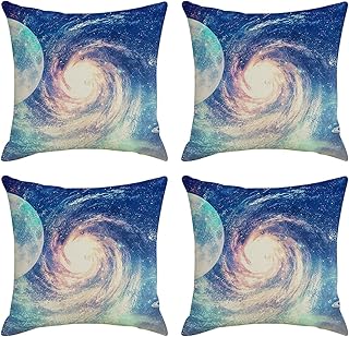 Lieson Fundas de almohada decorativas de lino de 40 x 40 cm, color azul, 40 x 40 cm, fundas de almohada cuadradas con patrón de planeta, paquete de 4 fundas de almohada para sala de estar, sofá y