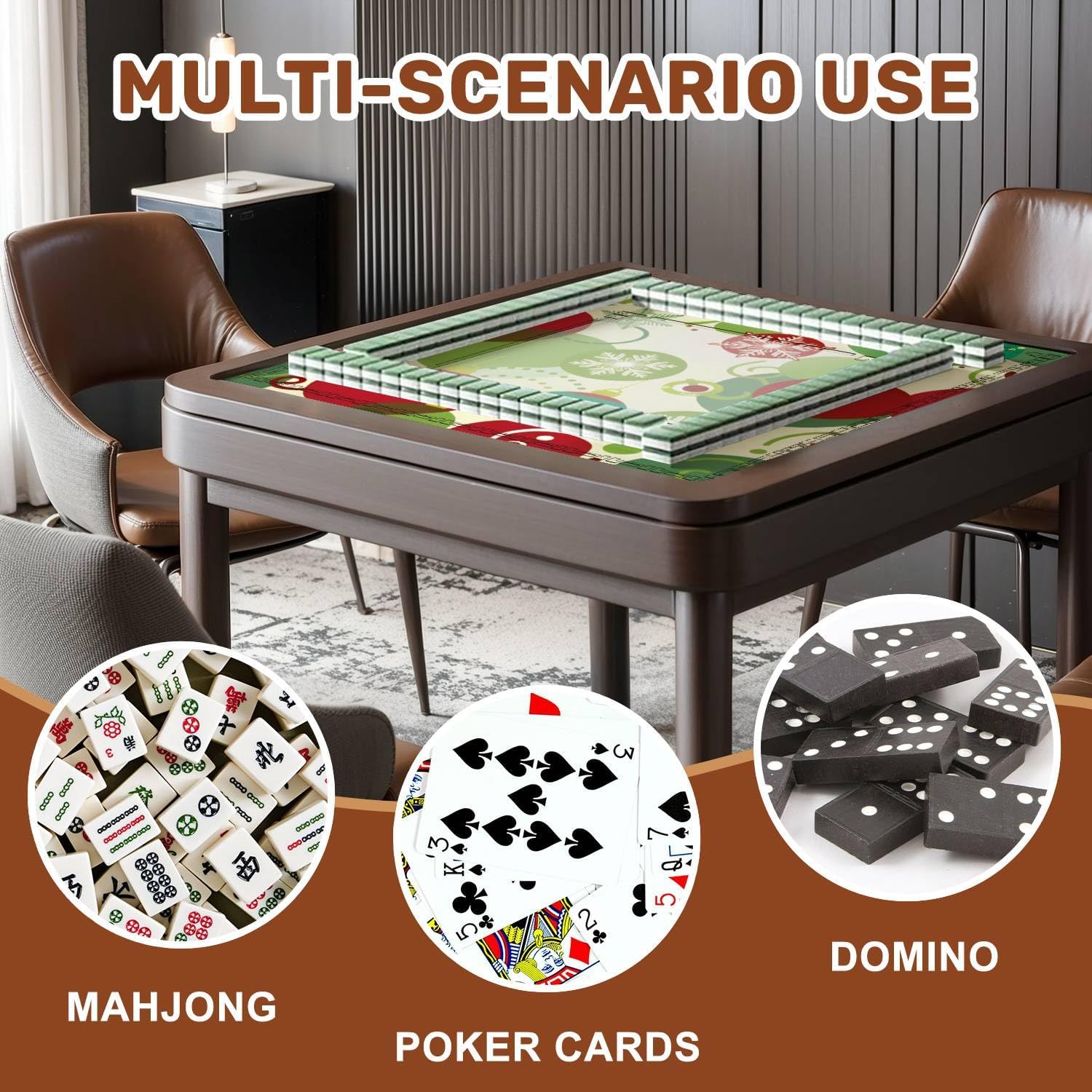 Mahjong Mat 31.5" x 31.5" Christmas Ornaments Snowflakes Red Green Swirls Non-Slip Noise Reduction Mahjong Tiles Table Cover for Dominoes Poker Card Board and Tile Games Gift