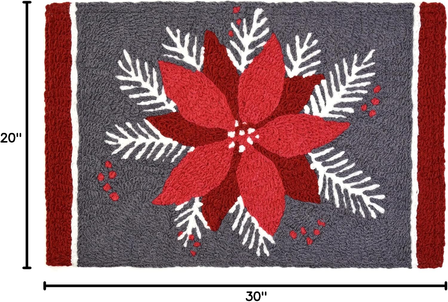 Jellybean Modern Indoor/Outdoor Mat Home Comfort Rugs 20"X 30" Rectangle Poinsettas On Gray