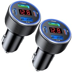 USB Car Charger 2 Pack Cigarette Lighter USB Charger Aluminum Alloy Fast Charging Car Charger Adapter with Voltage