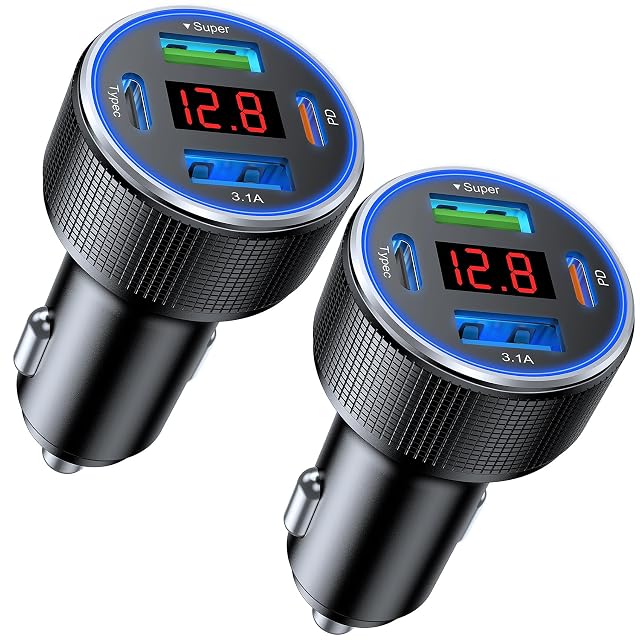 USB Car Charger 2 Pack Cigarette Lighter USB Charger Aluminum Alloy Fast Charging Car Charger Adapter with Voltage