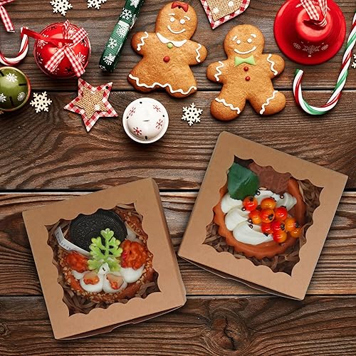 Miniatura 2 de 100 cajas de galletas de 4 x 4 x 2.5 pulgadas cajas de panadería con ventana, cajas de golosinas, cajas de postre, cajas de canela, papel kraft
