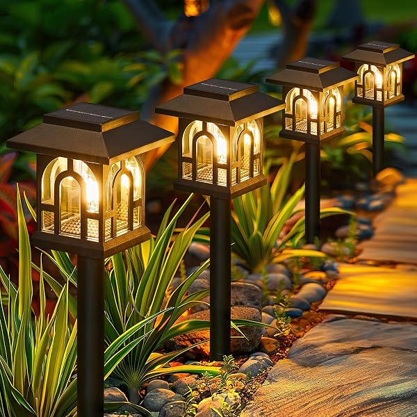 BUCASA Solar Lights Outdoor Garden, 6 Pack Garden Lights Solar Powered Waterproof with Warm White Light, Retro Solar Garden Ornaments Outdoor Path Lights for Landscape, Patio, Yard, Pathway - 1