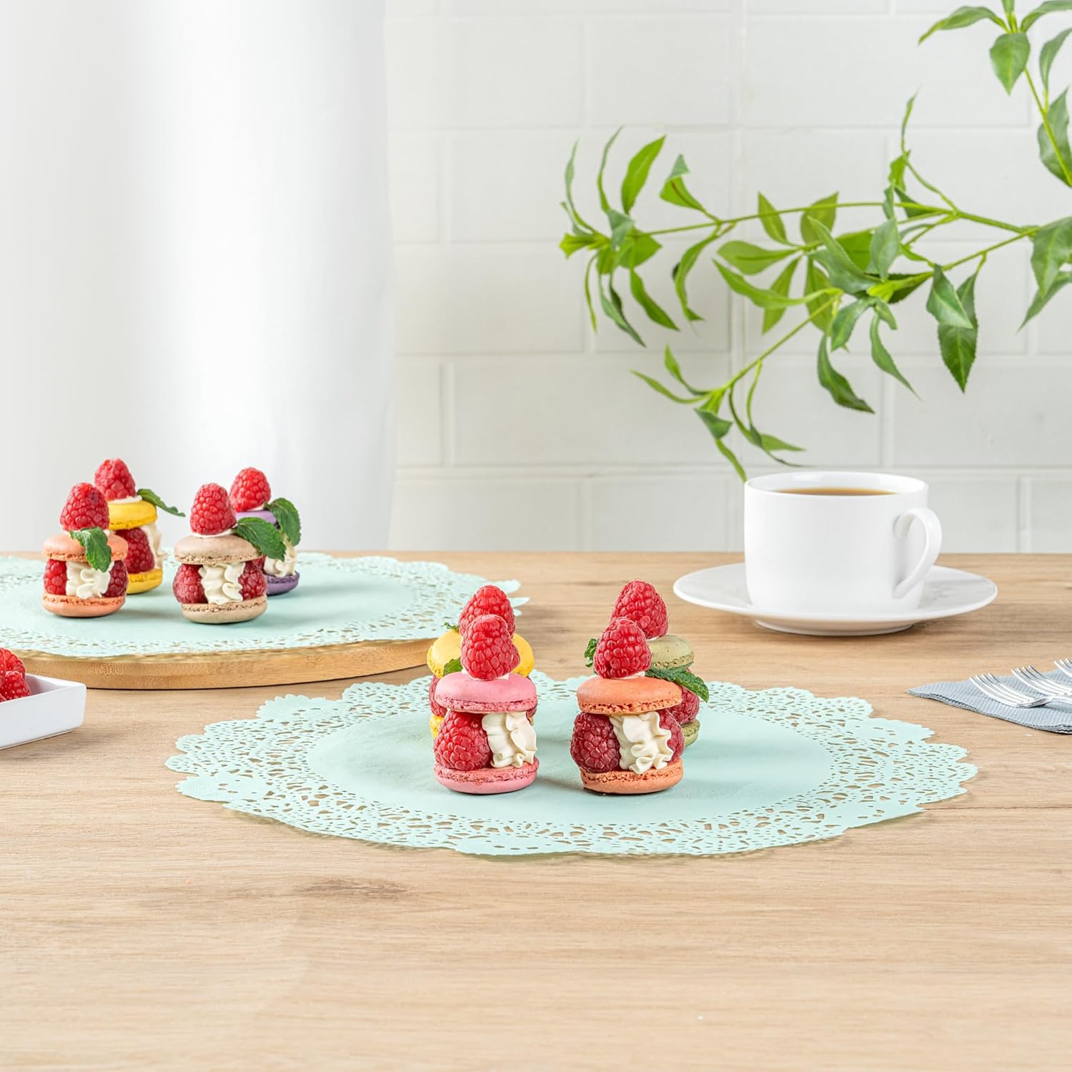 Restaurantware-Pastry Tek 12 x 12 Inch Paper Lace Doilies, 4000 Disposable Table Doilies - Elegant Lace Finish, Long Lasting, Teal Paper Placemat, for Pastries, Cupcakes, Desserts