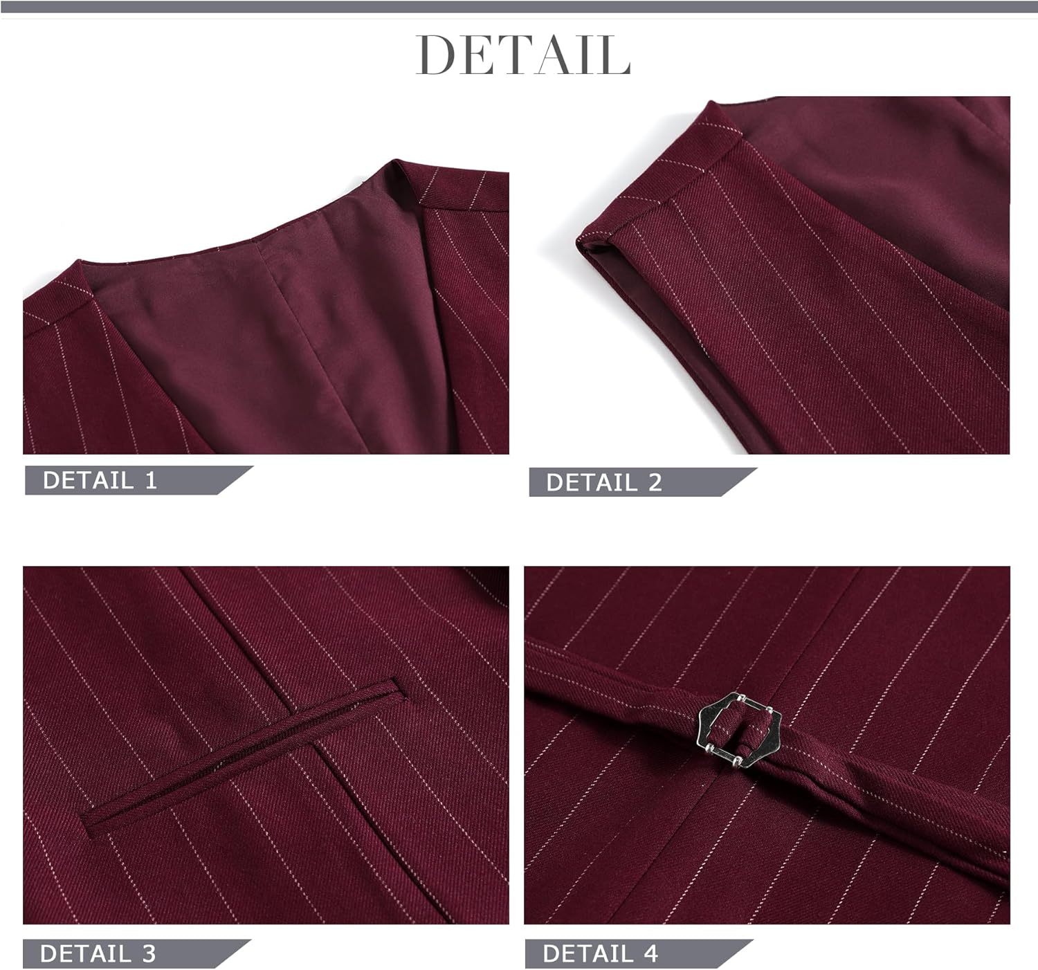 Cloudstyle Mens 3 Piece Stripe Suit Set Center Vent 2 Button Tux Blazer Jacket Vest Trousers - Image 6