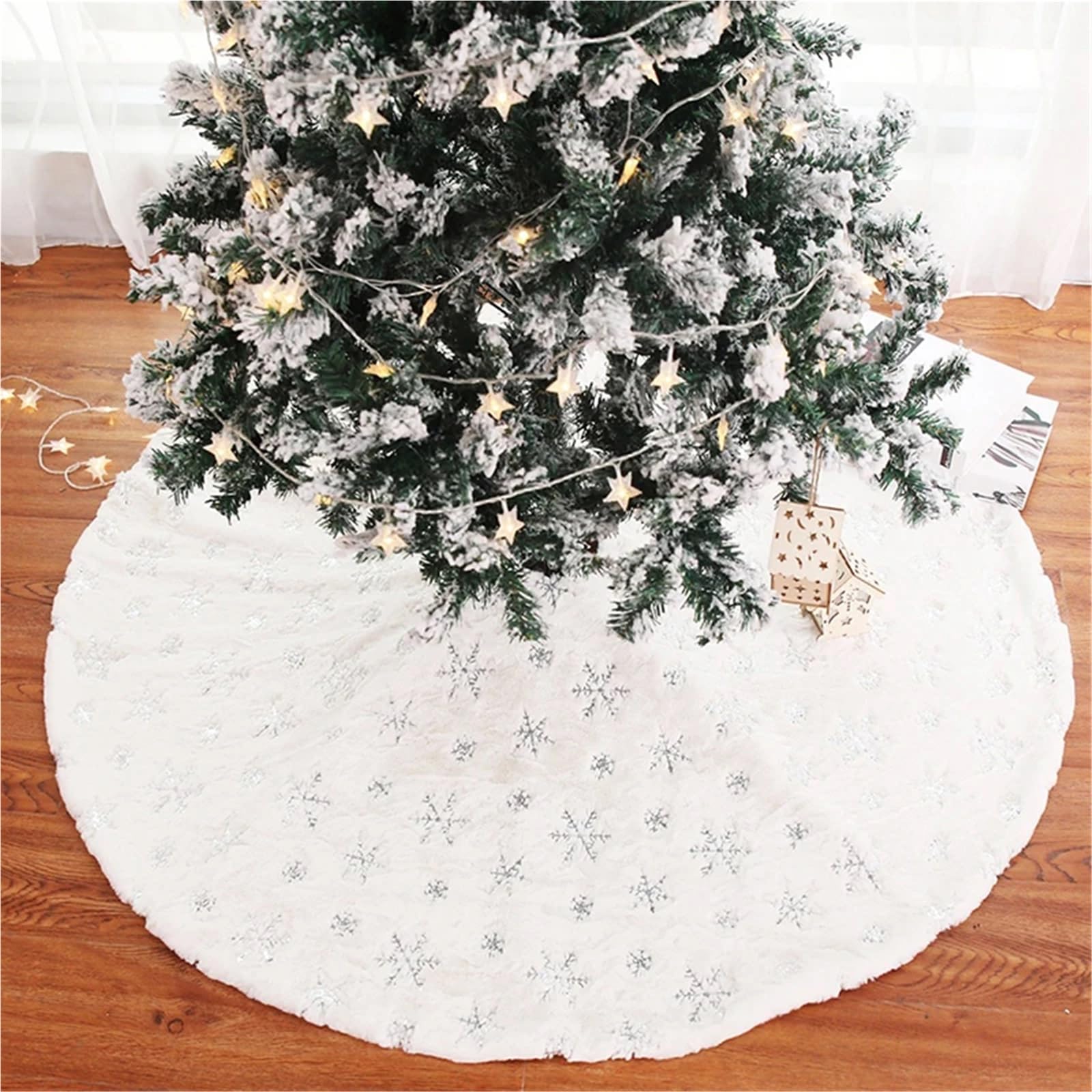 tappeto albero di natale Alberi di Natale Tappeto Albero Gonna Piedi Gonne Stuoia Capodanno Casa Festa Forniture(122cm,Gold Snowflak)