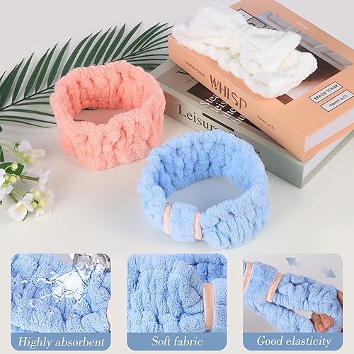 Miniatura 8 de Diademas de spa para mujeres y damas, paquete combinado de diadema de maquillaje hinchada, juego de 2 bandas de tela de toalla para el cabello para