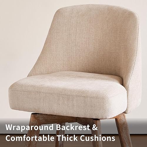 Miniatura 5 de IWOOD Mid Century - Juego de 2 taburetes de bar giratorios de 360 con patas de madera maciza, sillas de isla de 26 pulgadas con respaldo envolvente,