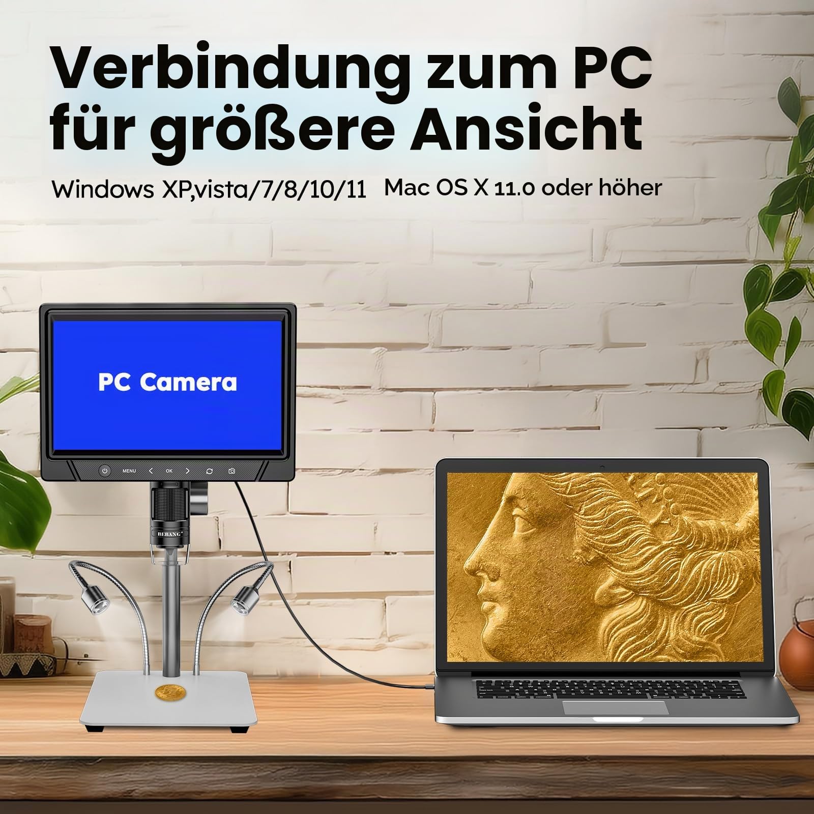 BEBANG 10.1" LCD Digitales Mikroskop 1200x für Erwachsene,3024P Münz Mikroskop Lupe,12MP Lötmikroskop mit PC Ansicht, Kompatibel mit MacOS Windows,32GB SD Karte (Weiß)