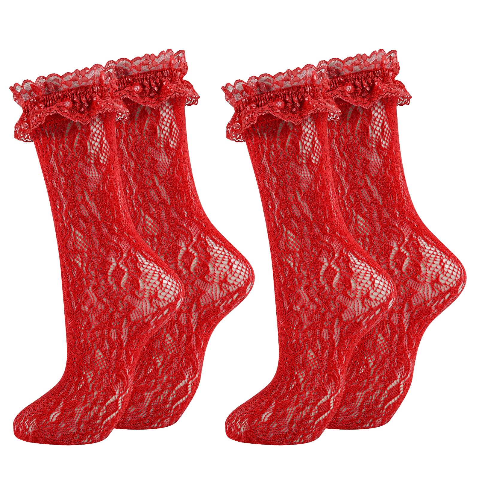 Womens Lace Ankle Socks Ruffle Frilly Socks,Mesh Lace Trim Lolita Sock,Cute Mesh Frilly Dress Sock for Women