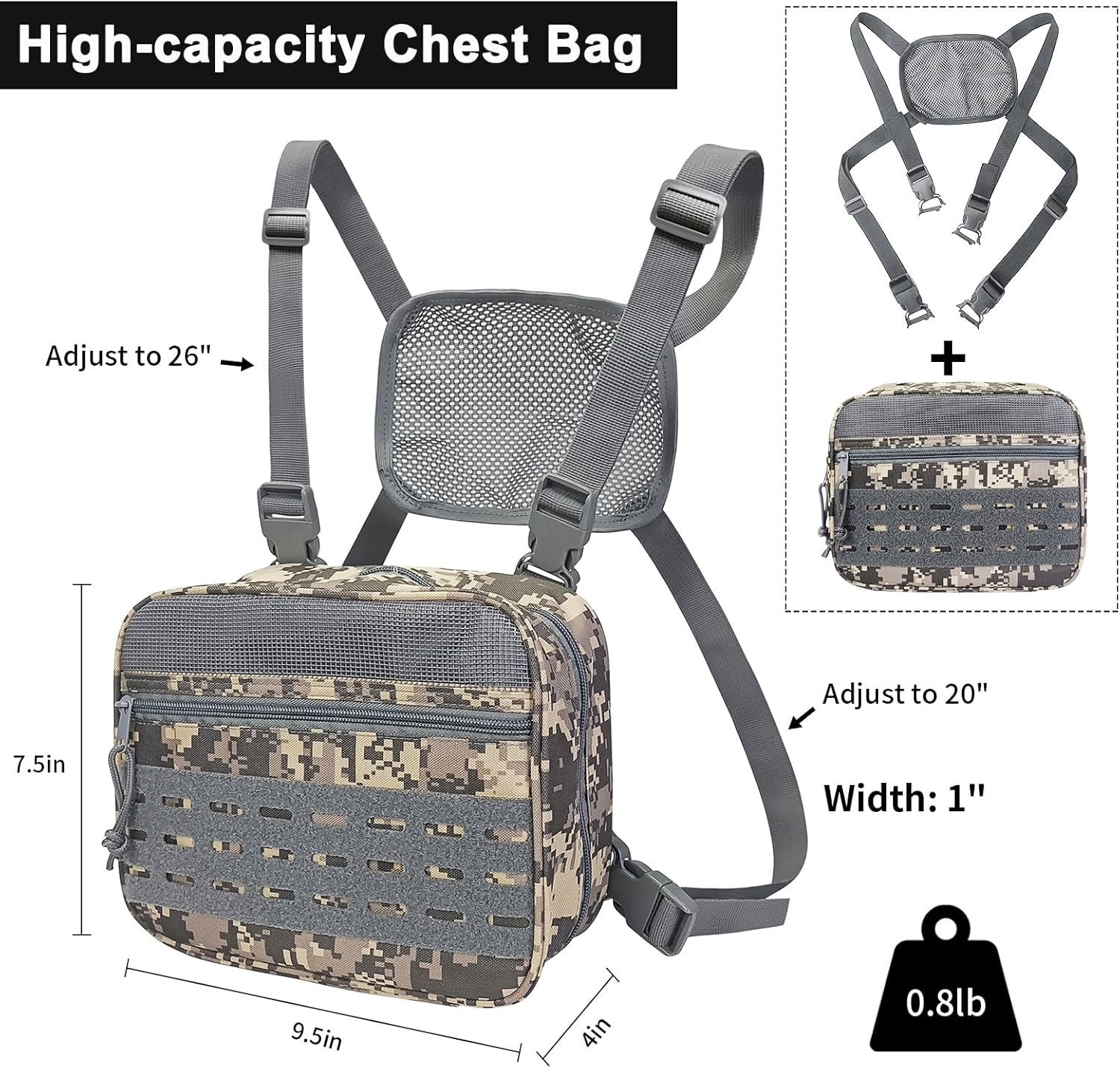 SUNRISING Tactical Chest Rig Bag Modular Tool Bag Tactical Molle Management Bag Detachable Magazine Pouches Plate with Strap Large Capacity Men's Chest Bag for Hunting Running Fly Fishing - Image 2