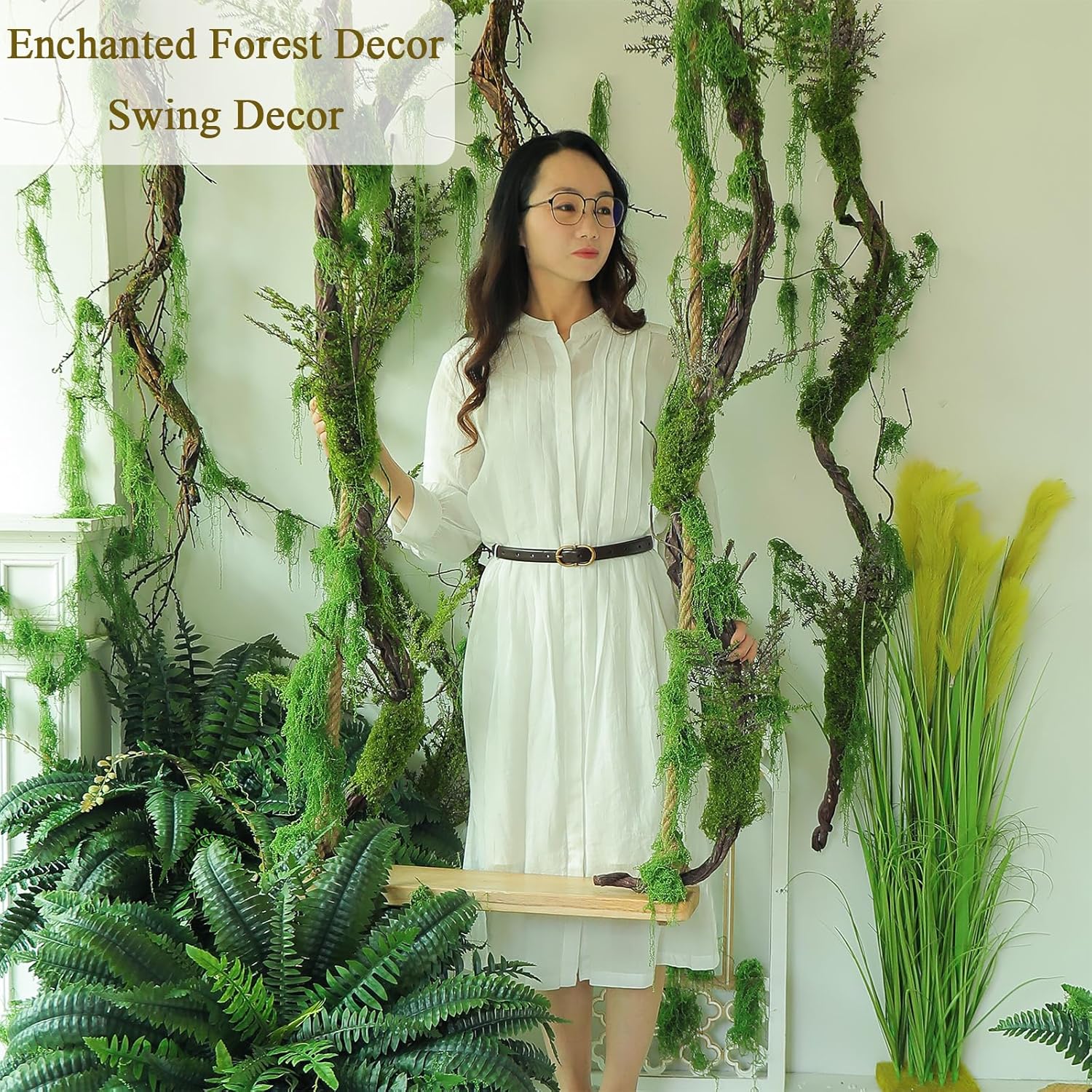 1Pcs 78.9inch Large Bendable Artificial Tree Branches Moss Sturdy Hanging Plants Leaves Grape Vines Thick Tree Trunk Twigs Greenery Stems Cherry Blossom Garland for Halloween Outdoor Forest Decor - Image 6