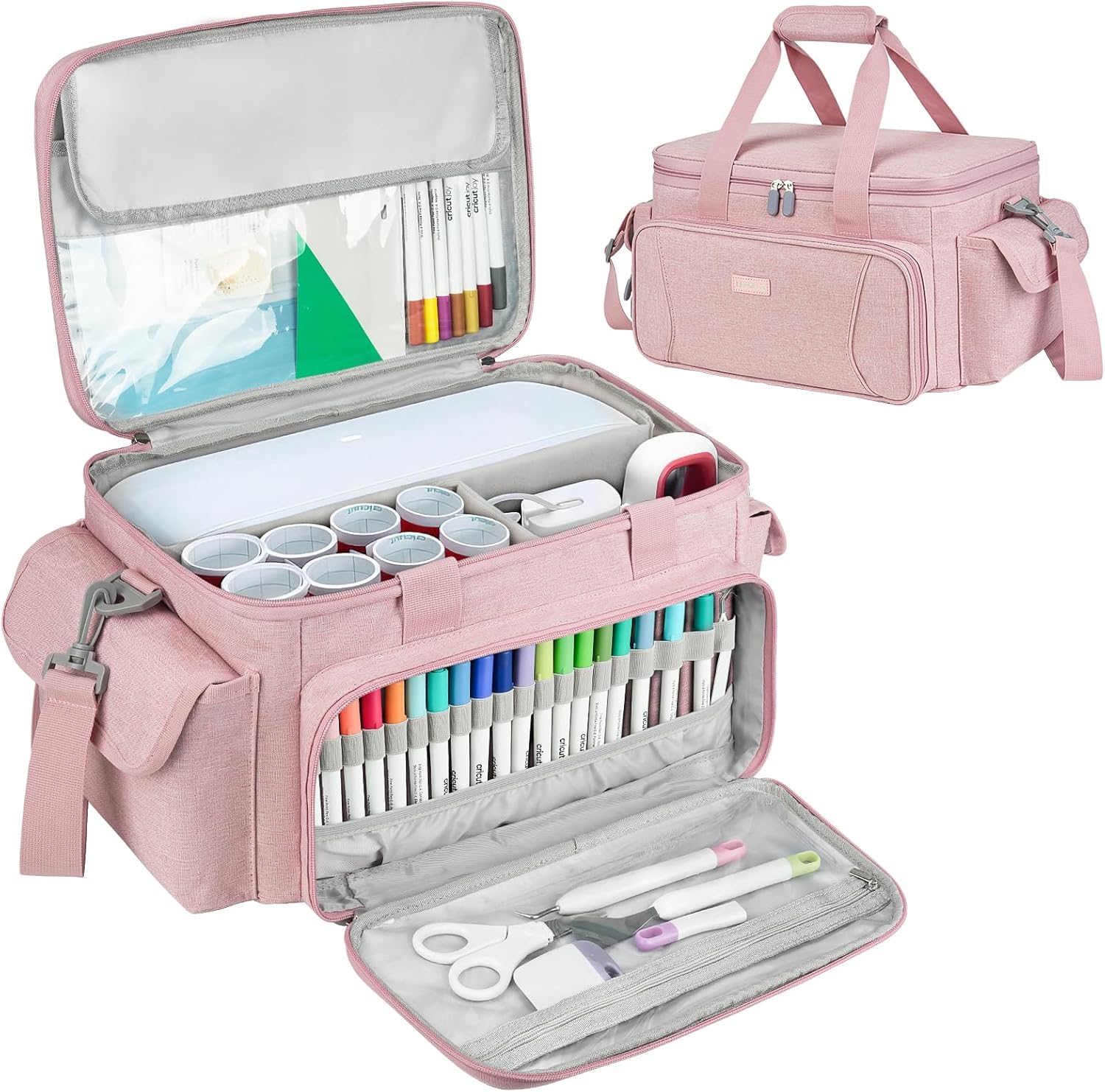LEFOR·Z Carrying Case Compatible with Cricut Joy Xtra,Protable Travel Storage Bag with Removable Dividers Fits for Cricut Joy Xtra Accessories and Supplies,Pink