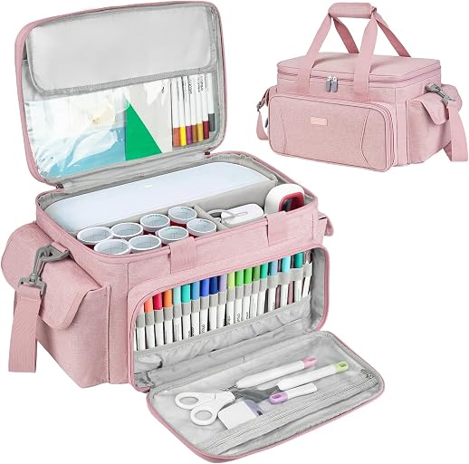 LEFOR·Z Carrying Case Compatible with Cricut Joy Xtra,Protable Travel Storage Bag with Removable Dividers Fits for Cricut Joy Xtra Accessories and Supplies,Pink