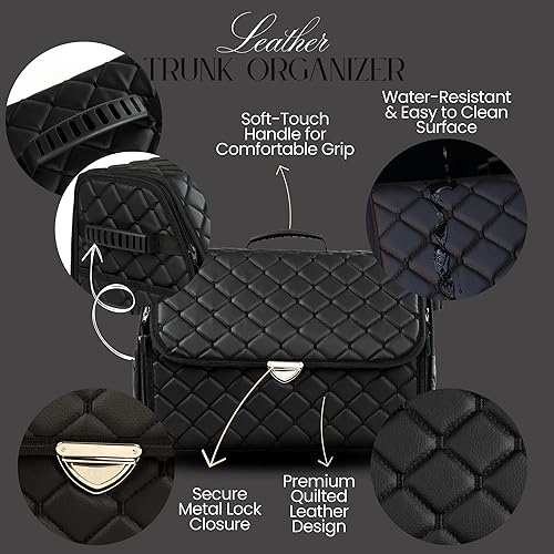 Miniatura 7 de Organizador de maletero de cuero con tapa para SUV y más, organizador plegable para automóvil, organizador de automóvil y almacenamiento con