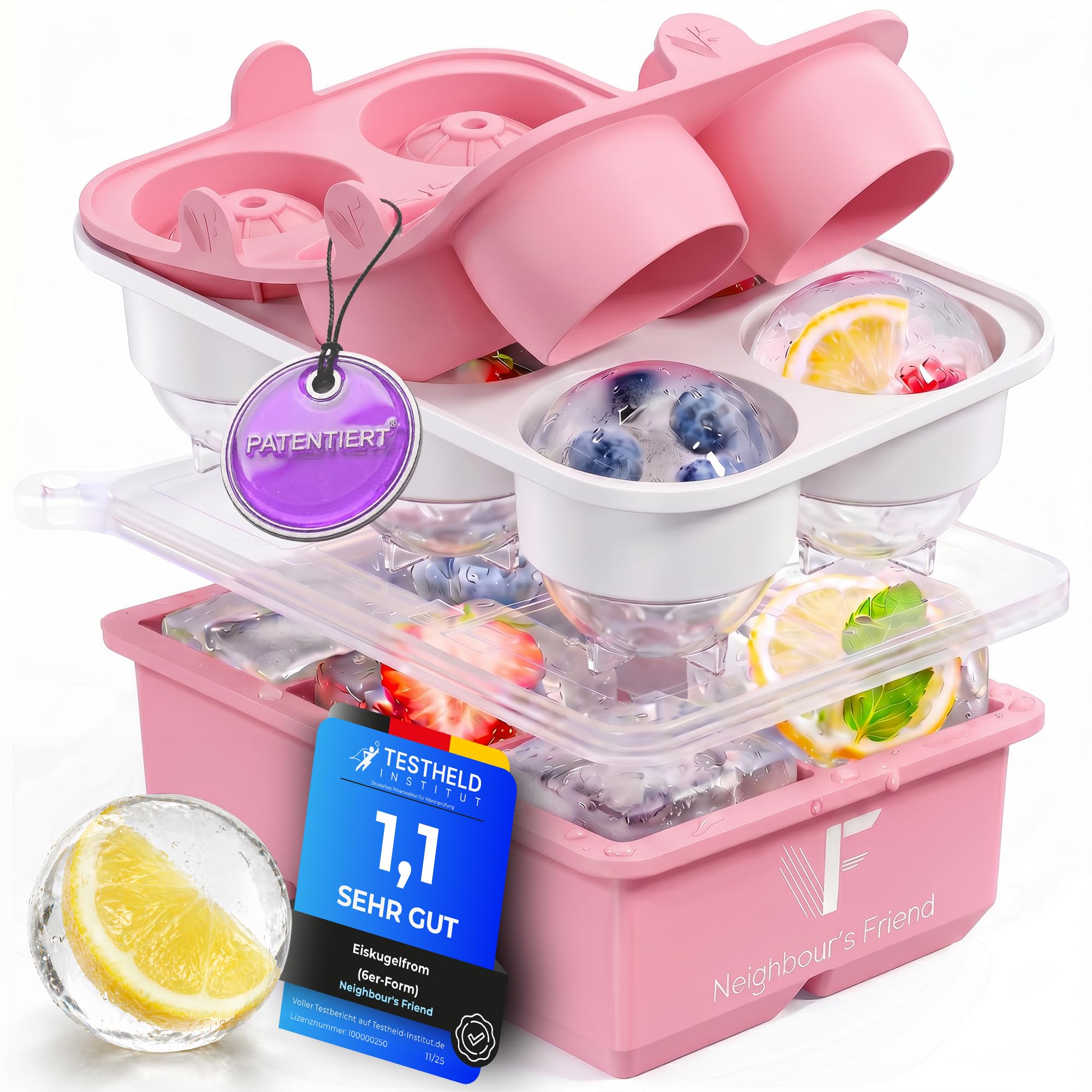 Rosa XXL Eiskugel- & Eiswürfelform Set – Stylische Eisformen aus Platin Silikon für Eiskaffee, Cocktails & Sommerdrinks – Patentierte leichte Entnahme – BPA-frei – Große XXL Eiskugeln