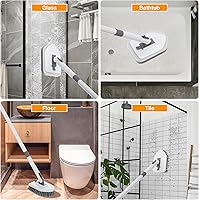 Vista 6 de Cepillo de limpieza 4 en 1, cepillo de limpieza para bañera y azulejos con mango largo, cepillo de lechada, cerdas rígidas, esponja para fregar
