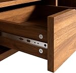 Mont mural flottant TV Console de médias Cabinet (Walnut, 68.9 dent) Space Save Hidden Drawer Easy clean minimalist design ample stockage space construction robuste Grooved Wave Wood Texture