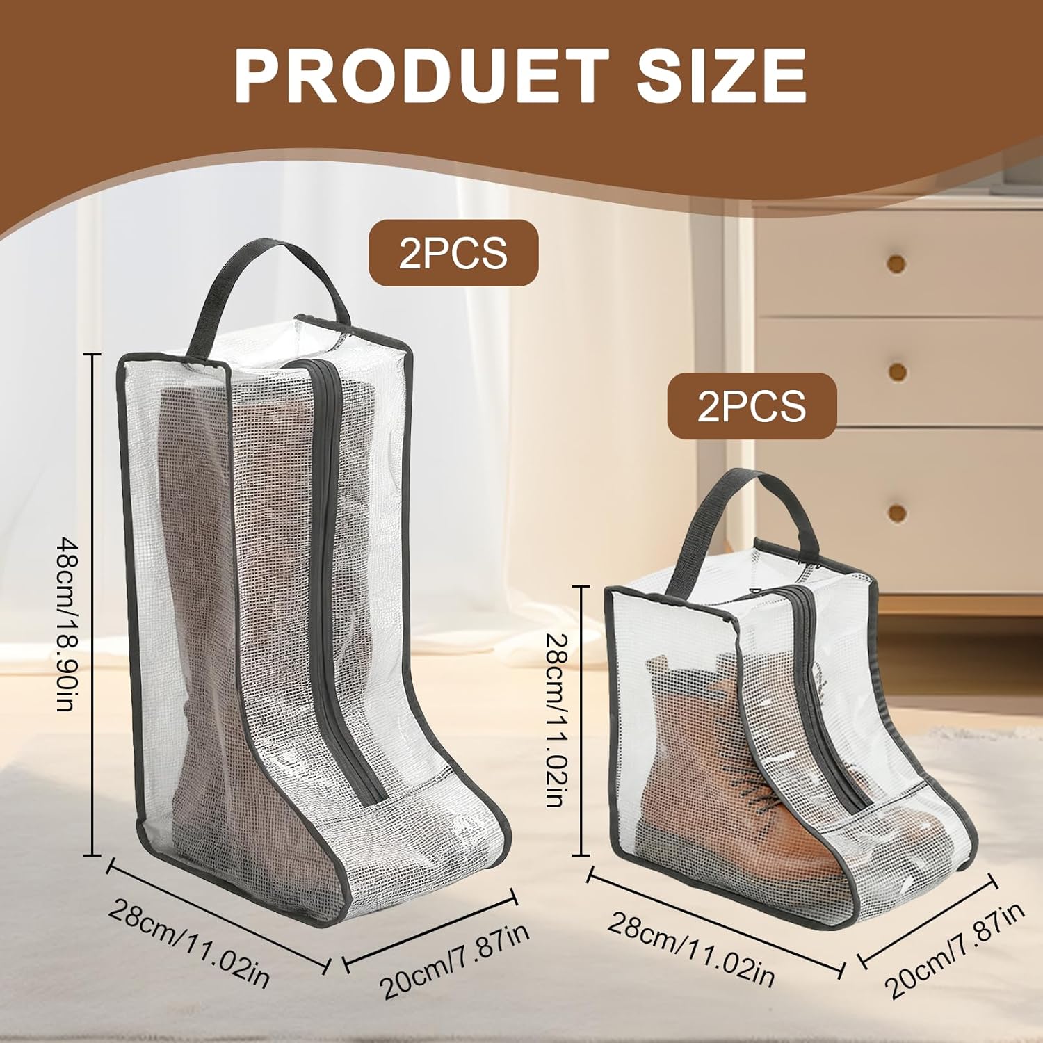 4 Pcs Boot Storage Bag, Portable Waterproof and Dustproof Boot Bags for Cowboy Boots (2*High + 2*Short) - Image 2