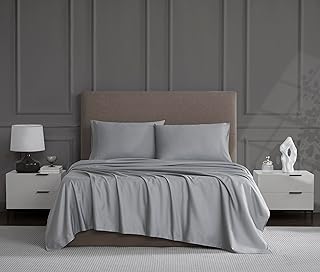 Linen Closet Queen Sheet Set – 4-Piece Cotton Blend, 1200 Thread Count Ultra Soft & Silky Sateen, Moisture Wicking, Wrinkle Resistant, Quick Dry, Deep Pocket up to 18", Durable & Easy Care, Light Gray