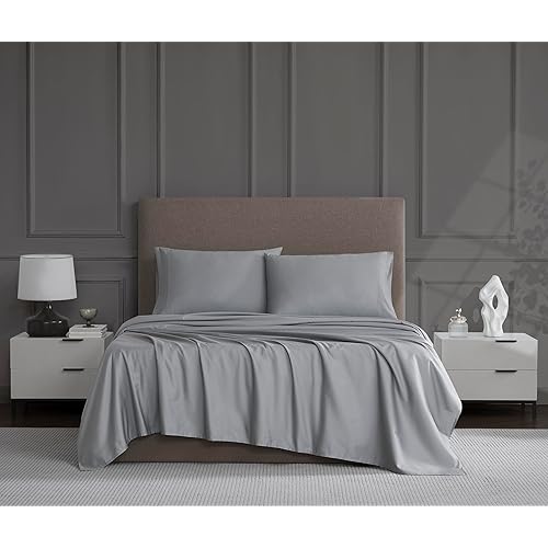 Luxury Cotton 1200 Thread Count Hotel Luxury 4-Piece Sheet Set, Queen, Light Gray