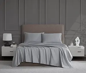 Linen Closet Luxury Cotton 1200 Thread Count Hotel Luxury 4-Piece Sheet Set, Queen, Light Gray