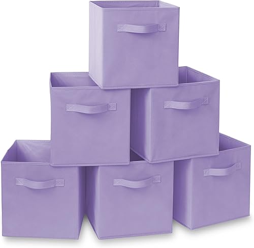 Casafield Juego de 6 cubos de almacenamiento plegables de tela, lavanda, cestas plegables de tela de 11 pulgadas para estantes, organizadores de