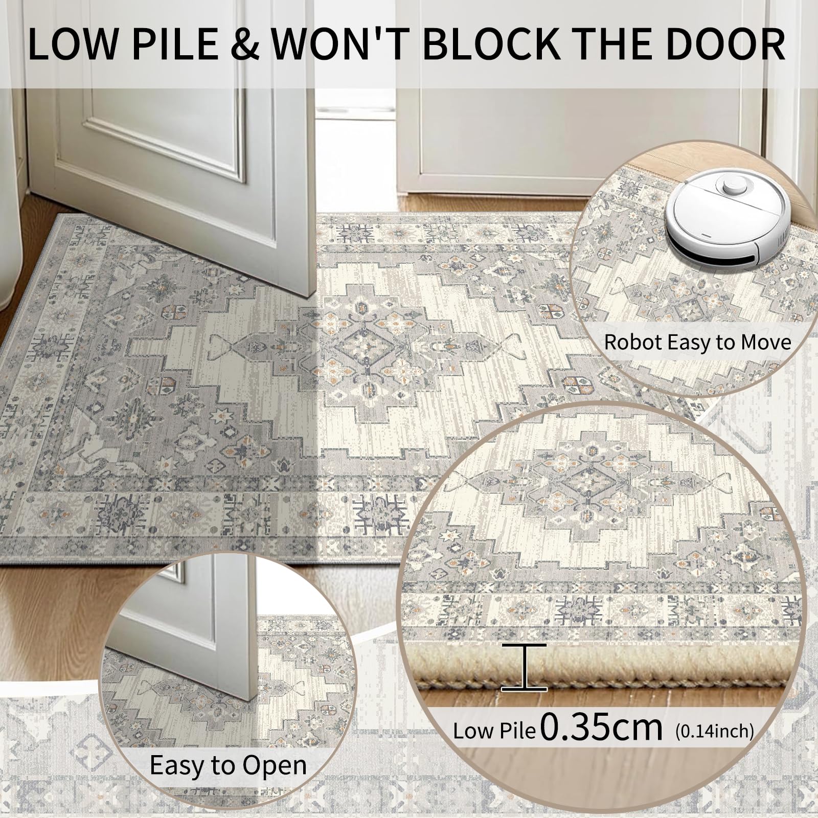 Cycleader 60x180cm Non-Slip Washable Runner Rug for Hallway Vintage Boho Faux Cashmere Carpet Anti-Fatigue Kitchen Rugs Indoor Soft Long Floor Mat Low Pile Runners with Anti-Slip Backing for Bedroom - Image 4