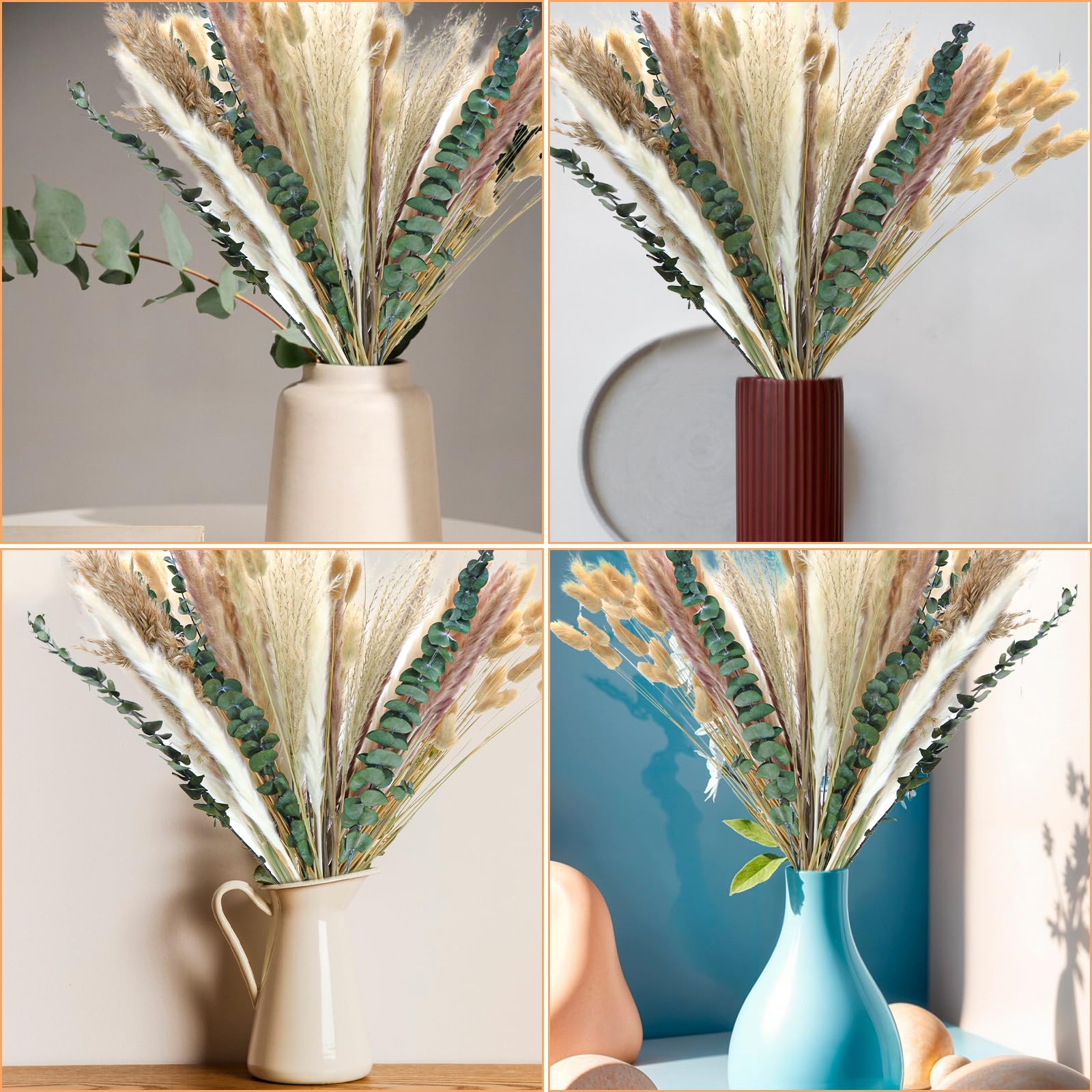 Pampas Séchées Déco - 100 Pièces - Naturelles Bohème - Pour Mariage, Maison | Alwaiiz