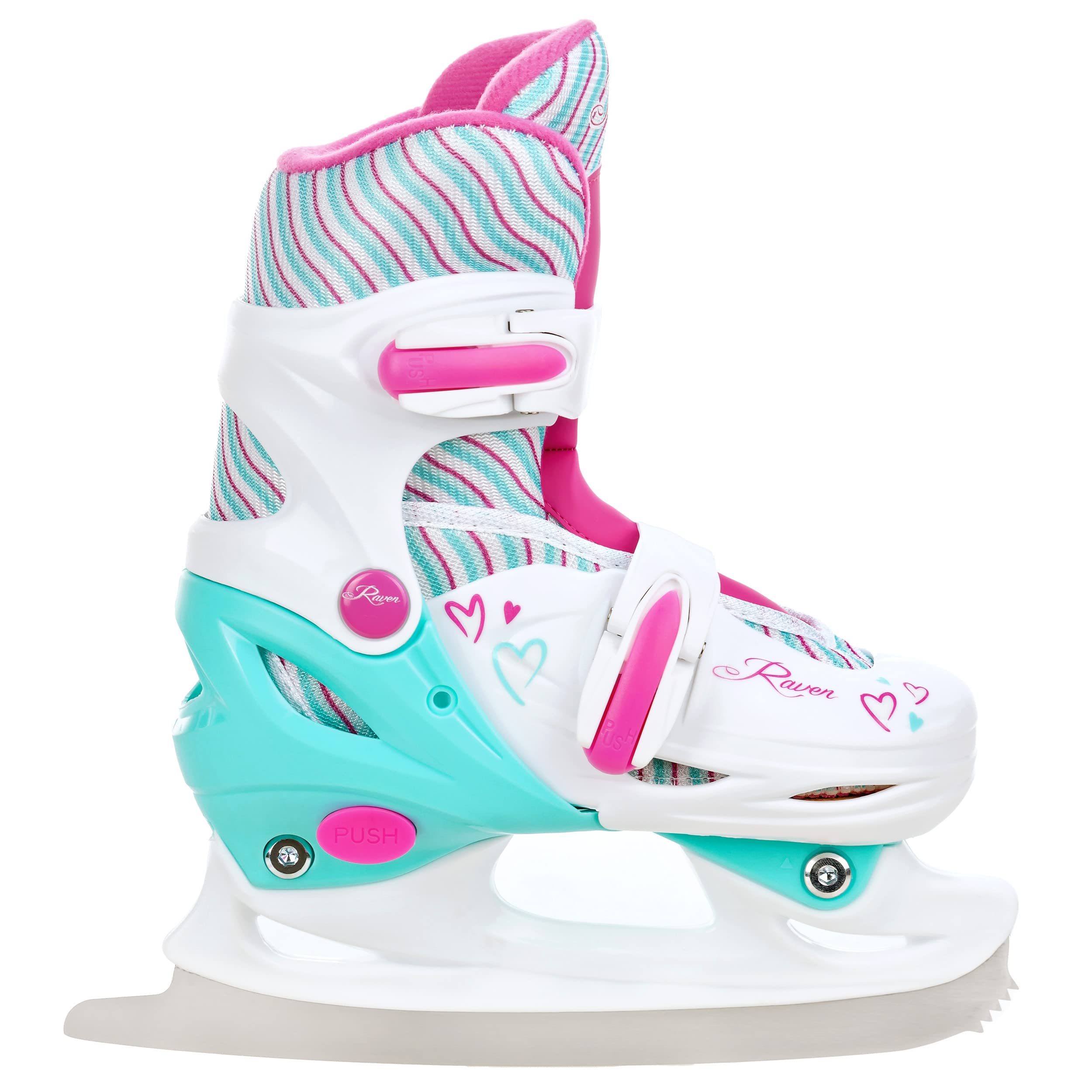Raven - Roller en Ligne Loret Roues LED du 27 au 30 + Patin à Roulette + Patin à Glace + triskate Enfant Mixte Taille Ajustable Menthe/Rose Raven