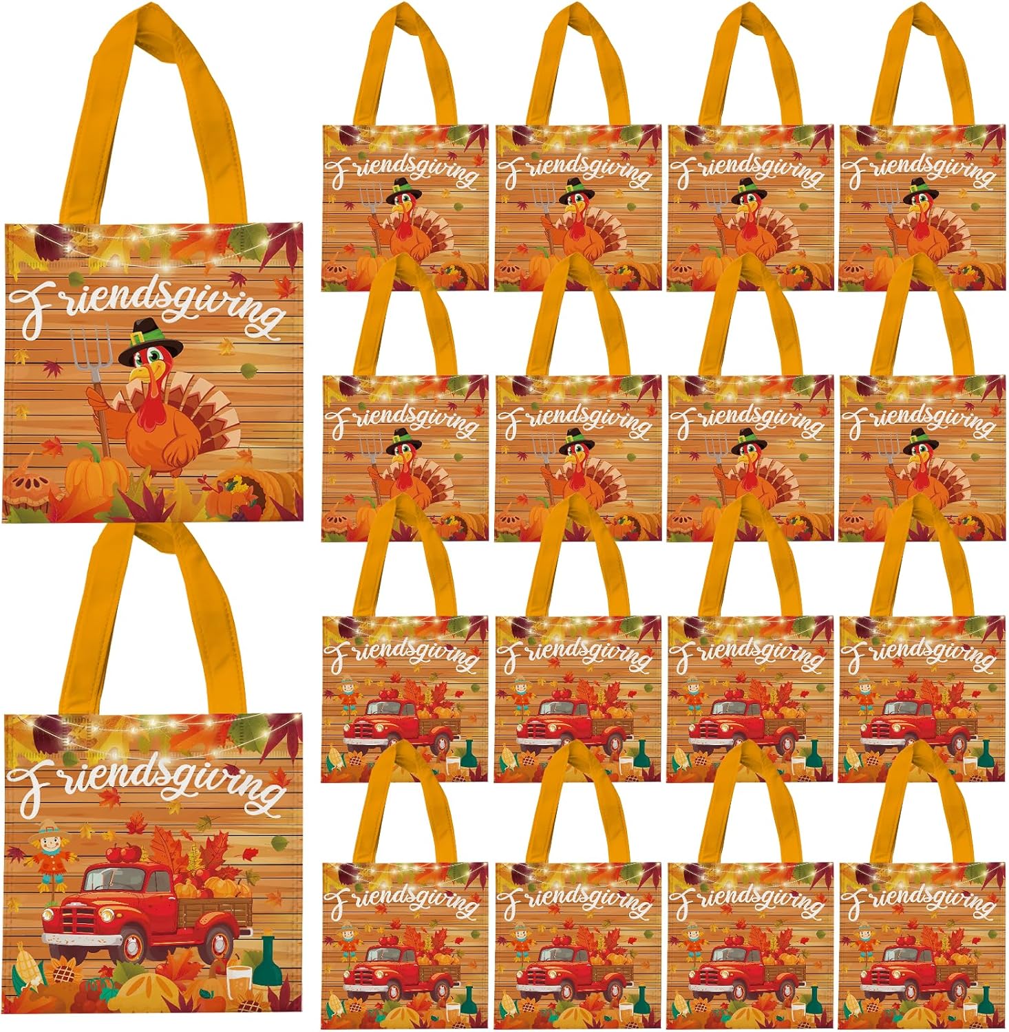 VDESFUEBY 20Pcs Friendsgiving Gift Bags Non-woven Treat Bags, Friendsgiving Goodies Candy Bag with Handle Reusable for Friend Guest Autumn Fall Party Favor Bag