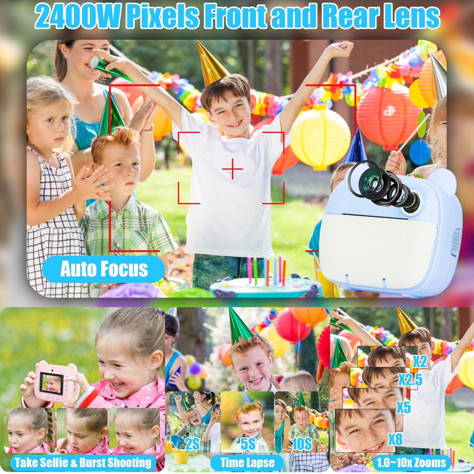 Camara Fotos Infantil instantanea, Cámara Instantánea para Niños con Tarjeta de 32G, 2.4" HD Camara Instanea Infantil con Papel de Impresión y Bolígrafos de Colores, Regalos Juguete