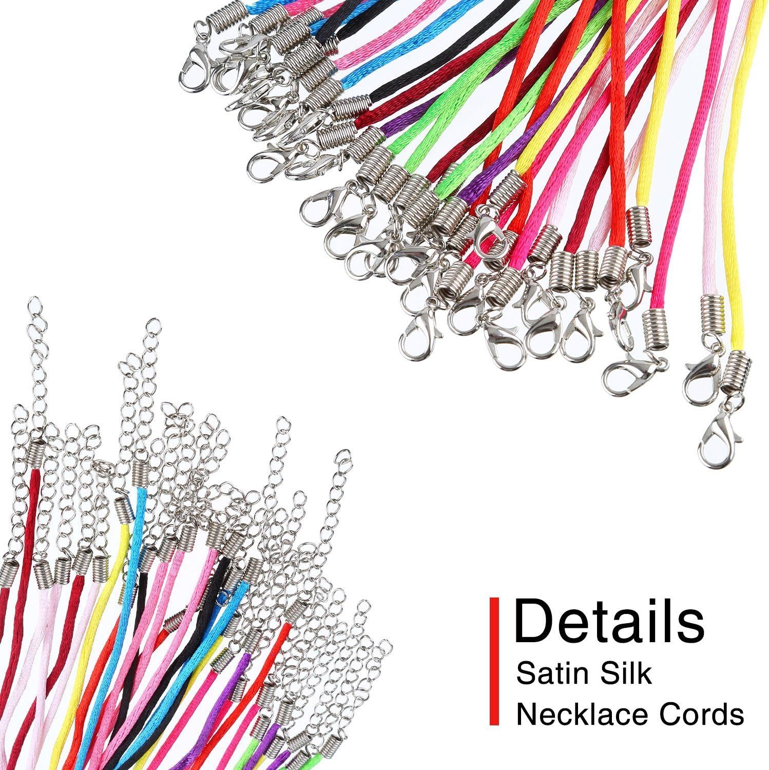 Outus 60 Pcs Satin Necklace Cord 2.0 Mm, Lobster Clasp Multicolor