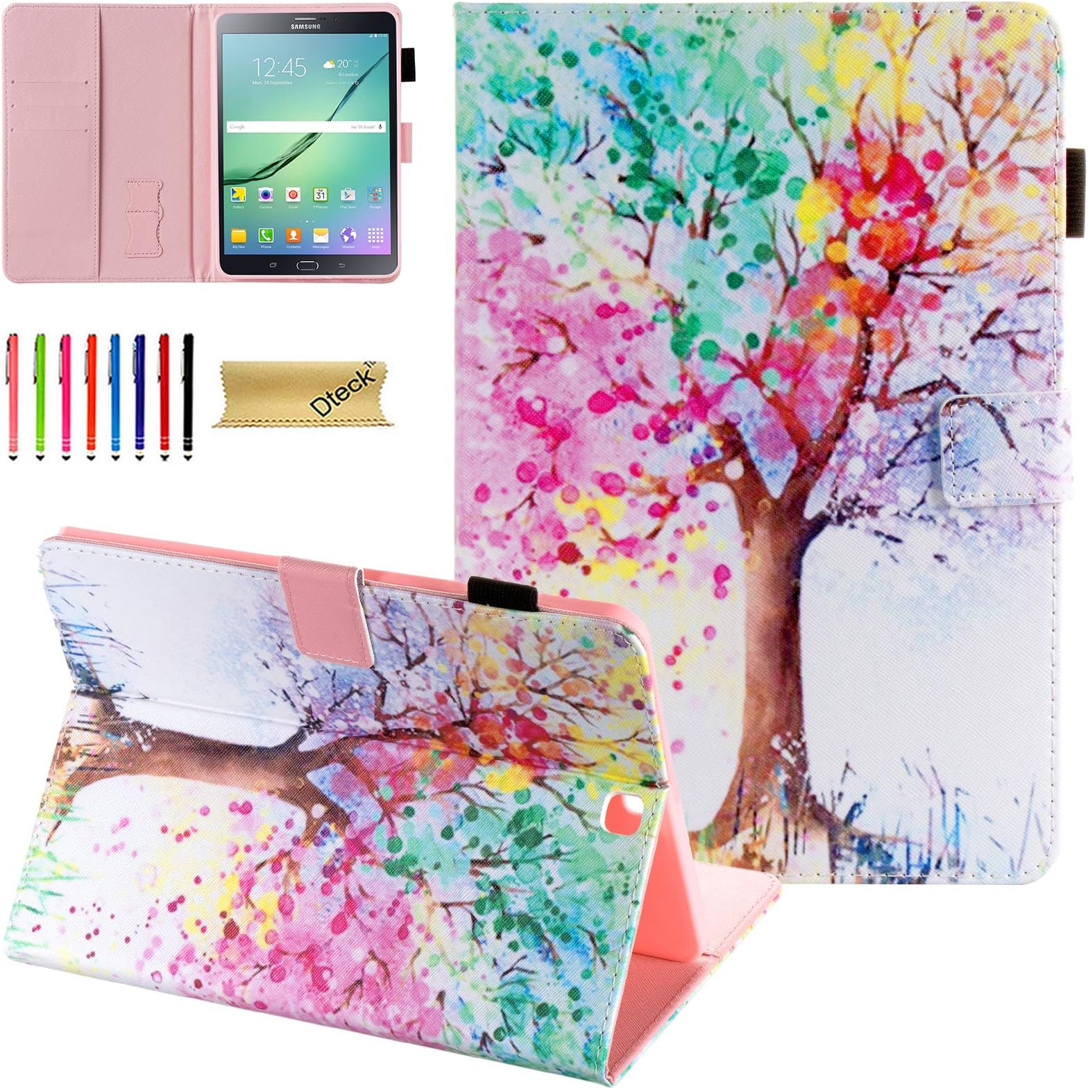 Galaxy Tab S2 8.0 Case, Dteck Folio Stand PU Leather Protective Case with Auto Sleep/Wake Card Holders Wallet Cover for Samsung Galaxy Tab S2 8.0 Case 2015 Released SM-T710 T715 T713,Colorful Tree