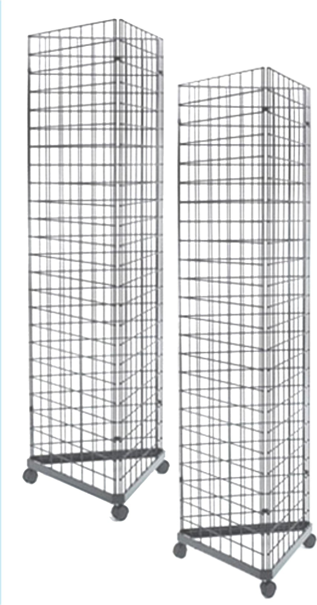 2' x 6' Grid Panel 3-Sided Tower Floorstanding Display Kit with Wheels, 2-Pack. Chrome.