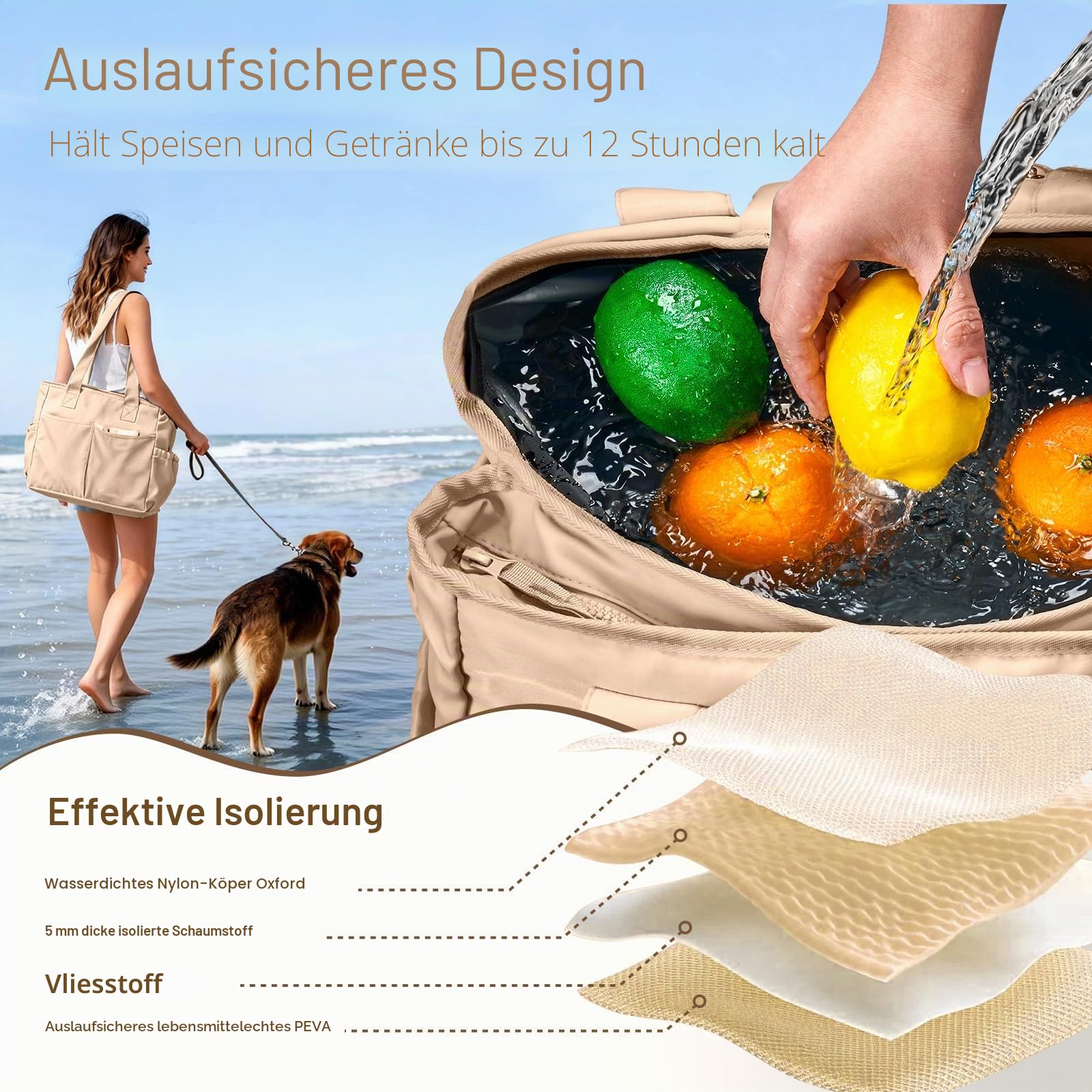 Odoland Kühltasche 26L Faltbar, Auslaufsicher Isoliertasche mit Kühlfach & Staufach, 2 in 1 Wasserdicht Picknicktasche mit Mehreren Taschen für Einkauf, Picknick, Arbeit, Strand