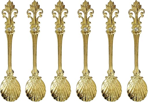 fanquare 6 Pack Mini Spoons Coffee Espresso Demitasse Vintage Tea Spoon 4.5",Gold