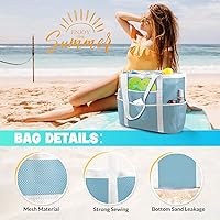 Vista 3 de EASYFUN Bolsa de playa grande de malla, bolsa de playa ligera con 9 bolsillos, accesorios de playa plegables