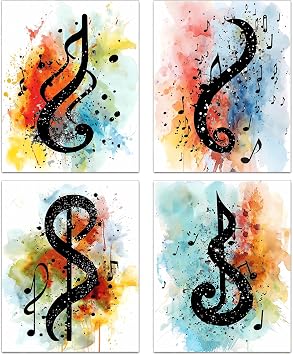 Unframed Music Notes Wall Art,Music Wall Art Poster,8x10 in | Music Canvas Decor,Music Elements Art Print for Music Room Bedroom Home Decor,Gift for Music Lovers