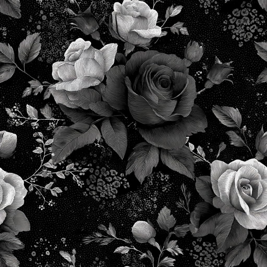 Gothic Vintage Botanical Leaf Floral Wallpaper Peel and Stick Removable 17.7" x 118.11" Black & White Line-Art Rose Wall Paper Self Adhesive for Classroom Bedroom Laundry Room Bathroom